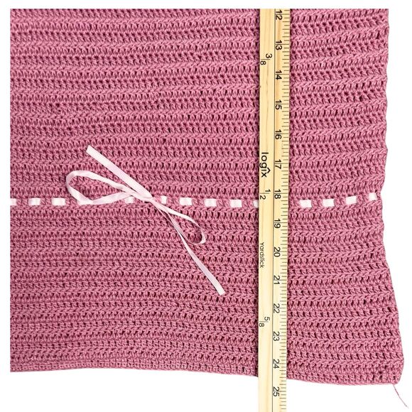 Womens Sweater Open Crochet Short Sleeve Pullover Small Pink Casual Y2K Coquette - Picture 5 of 6